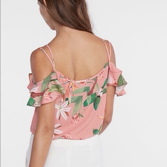 Express Tropical Floral Lace Up Cold Shoulder Top NWT 50.00 - Picture 2 of 2
